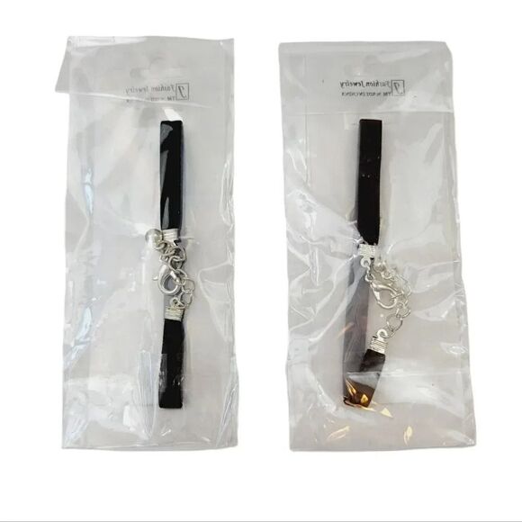 NEW Vintage 90's Y2K 2PC Velvet and Rhinestone Bracelet in Brown and Black - Picture 5 of 13